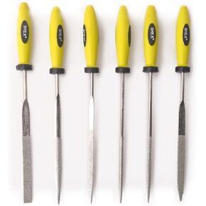 Diamond Needle File Set (6 PIECE SET) includes Flat, Flat Warding, Square, Triangular, Round, and Half-Round File 5x180mm
