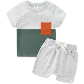 Baby Boy Outfits Short Long Sleeve Pants Clothes Set Spring Summer Hooded Patchwork Sweatshirt
