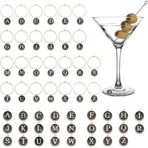 REDANHA 56 Pieces Wine Charms Drink Alphabet Markers for Stem Glasses Cup Tags with Hanging Rings Letters Markers for DIY Decorations and Wine Party (White)