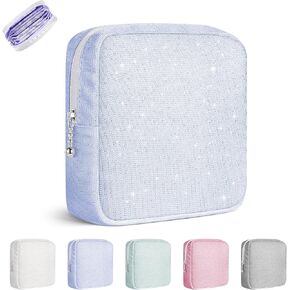 Period Bag for Teen Girls, Sanitary Napkin Storage Bag with Zipper, Portable Menstrual Pad Bag Tampon Holder for Purse (Glitter-Green)