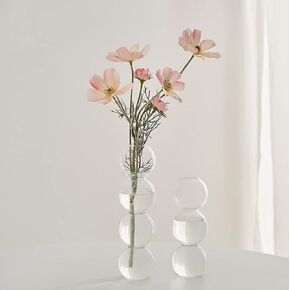 Glass vases Set of 2, Clear Small Vase for Flowers Hydroponic Wedding Centerpieces for Table Décor, Creative Bud Vases Flower Vase for Rustic Home Decor, Office, Events (Amber)