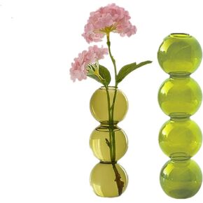 Glass vases Set of 2, Clear Small Vase for Flowers Hydroponic Wedding Centerpieces for Table Décor, Creative Bud Vases Flower Vase for Rustic Home Decor, Office, Events (Amber)