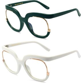 bullabulling 2 Packs of Blue Light Blocking Reading Glasses Men Women Oversized Round Frame Fashion Computer Glasses Readers