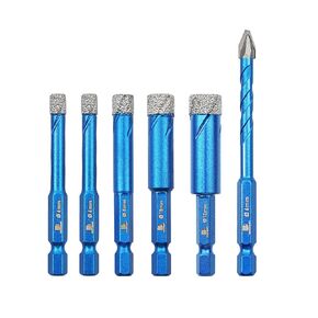 Diamond Drill Bit Triangle Shank 1/4"*2,5/16",3/8",1/2"- Head Eccentric Drill Bit 1/4" Masonry Drill Bit for Porcelain Ceramic Tiles Glass Plastic Granite(6pcs)