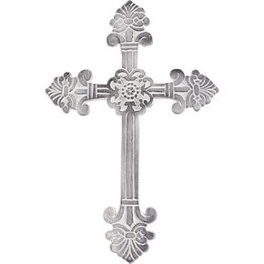 ARDOUR Metal Decorative Wall Cross Metal Spiritual Decorations for Home Religious Hanging Cross Wall Decor 10.5 x 7.5 Inches - Distressed Blue