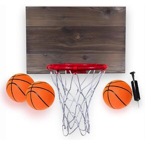 All-Star Mini Indoor Basketball Hoop & Ball Set in Solid red Cedar Made in USA. Unique Over The Door or Wall Option 3 Mini Basketballs for Indoor Fun.