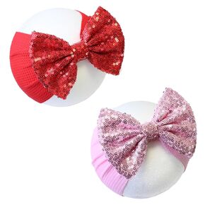 Black Sequin Bow Baby Headbands, White Big Bows for Baby Girls Hair Bow Baby Girl Elastic Wide Hairbands for Baby Girls Newborn and Infant Hair Accessories Unisex-Babies Gift