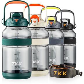 TKK Half Gallon Sport Water Bottle Jug with Straw 2 in 1 Lid Dishwasher Safe BPA Free Leakproof Large Capacity Tritan Plastic Bottle 1/2 Gallon 64oz Water Bottle for Gym Travel Camping Outdoor