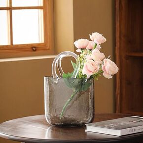 belupai Purse Vase for Flowers,Handbag Shape Flower Vase Fish Bowl,Clear Plant Vase,Beverage Drink Glass,Floral Arrangement for Home Summer Wedding Artistic Decor