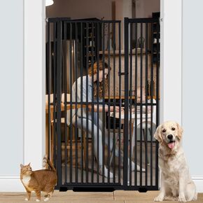 71 inch Extra Tall Baby Gate Pet Gate,29.13"-45.62" Extra Wide Pressure Mounted Walk Through Swing Safety Cat Gates for Stairs, Kitchen,Doorways (Black, 71 * 45 inch)