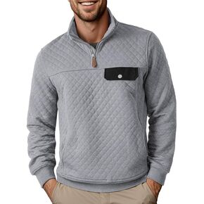 Men's Quarter Zip Sweatshirt Casual Long Sleeve Mock Neck Pullover Geometric Texture Polo Sweatshirts with Pocket