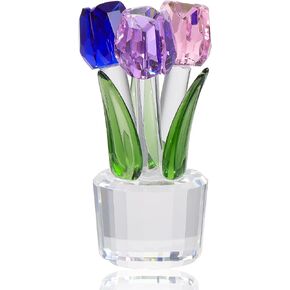K9 Crystal Gold Tulips Flowers Bouquet Collectible Gifts for Women Wife on Anniversary Wedding Christmas Valentines Mothers Day, Glass Tulips Flowers Figurines for Home Office Decor