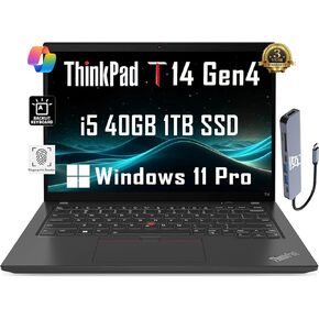 Lenovo ThinkPad T14 Gen 4 Business Laptop (14" FHD+, Intel 10-Core i5-1335U, 40GB DDR5 RAM, 1TB SSD), Backlit, 2 x Thunderbolt 4, Wi-Fi 6E, 3-Yr WRT, IST Hub, Win 11 Pro w/AI Copilot, Black