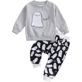 Toddler Baby Boy Halloween Outfits Long Sleeve Ghost Pumpkin Sweatshirt Top Pant Set Infant Fall Winter Clothes