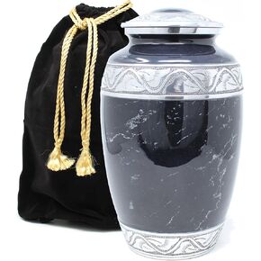 Black Marble Pattern Engraved Accents Cremation Funeral Urns for Human Ashes - Keepsake Small Size