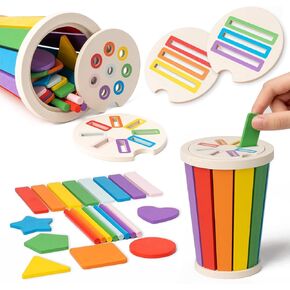 Montessori Toys for 1-3 Year Old, Wooden Color Sorting Learning Toys for Toddlers, Fine Motor Skills Toys for 2-3, Sensory Development Educational Matching Games, 18 Month Old Toys Baby Boys Girls