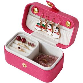 Pink Mini Jewelry Travel Case Small Jewelry Storage Leather Travel Jewelry Box for Women