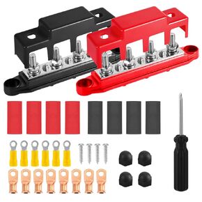 12V Bus Bar 150A Power Battery Distribution Block Busbar, 6 x 5/16" 4 Studs Buss Bar Powder Terminals Distribution Block Bus Bar 12 Volts for Marine Boat Automotive and Solar Wiring
