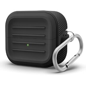 elago Compatible with Samsung Galaxy Buds 3 Case & Galaxy Buds 3 Pro Case, Armor Case with Carabiner, Premium Silicone Cover, Wireless Charging, Headphone Accessories, for Men, for Women (Black)