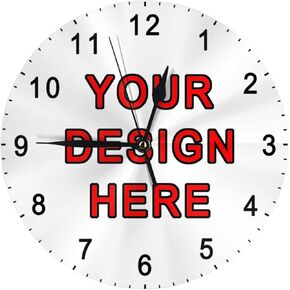 Personalized Wall Clock Photo Round Silent Clocks Custom Logo Picture 9.84 Inch Wood Style for Living Room Bedroom Decor DIY Battery Operated Non Ticking