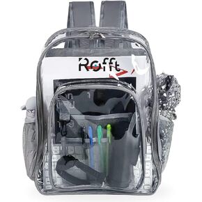 Clear backpack heavy duty PVC, reinforced straps, multiple pockets, optim capacity, transparent backpack see through perfect outdoor time (Black, Medium)
