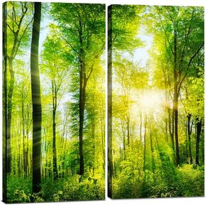 Forest Wall Art Decor - 3 Piece Set, Decorative Framed Autumn Fall Tree Canvas Art Multi Panel Split Prints for Living Room, Kitchen, Bedroom, Office & Home Decor Gift