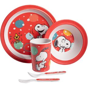Peanuts Snoopy Fun Times 5-Piece Bamboo Melamine Dinnerware Set For Kids - Red