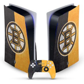 Head Case Designs Officially Licensed NHL Half Distressed Boston Bruins Vinyl Faceplate Sticker Gaming Skin Decal Compatible With Sony PlayStation 5 PS5 Disc Edition Console & DualSense Controller