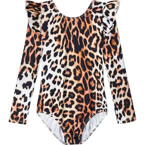 Girls Gymnastics Leotards Long Sleeve Ruffle Tumbling Bodysuits Dance Outfits for Kids Training Class