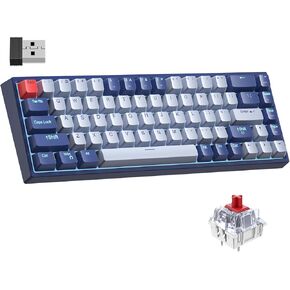 XISOGUU Wireless 61% Mechanical Keyboard, Modes BT5.0/2.4G/Wired, Backlit Ultra-Compact 68Keys Gaming Keyboard with Stand-Alone Arrow/Control Keys (Grey Blue)…