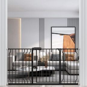 WAOWAO Baby Gate 38.58-43.31" Extra Wide Pressure Mounted Walk Through Swing Auto Close Safety Black Metal Toddler Kids Child Dog Pet Puppy for Stairs,Doorways,Kitchen