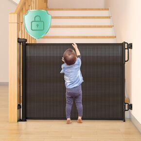 Momcozy Auto Lock Retractable Baby Gate, Safety Gate for Baby and Pet, 33" Tall, Extends to 55" Wide, Mesh Safety Dog Gate for Stairs, Indoor, Outdoor, Doorways, Hallways