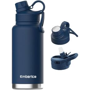 EmberIce double wall Insulated Stainless Steel Water Bottle with Straw, Lid, 12hr Hot and 24hr Cold Drinks, 24 oz (Caledon, 24 oz)