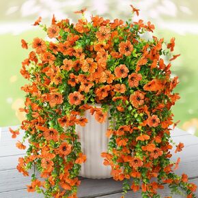 Artificial Hanging Flowers Plants for Outdoor Fall Decoration, 2PCS Faux Silk Daisy UV Resistant Look Real for Outside Home Indoor Planter Porch Window Yard Autumn Decor(Orange Brown)