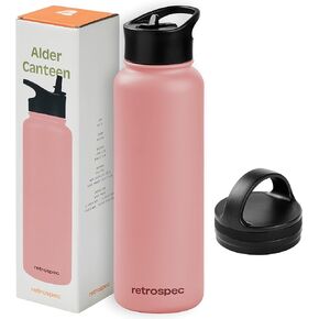Retrospec Alder Insulated Water Bottle with Straw Lid & Handle Cap - Stainless Steel Wide Mouth Double-Wall Vacuum Insulated Thermos - BPA Free Leakproof Canteen in Kuwait