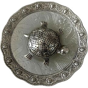 Metal Turtle Figurines with Glass Plate Feng Shui Office Decor | Vastu Decor Fengshui Tortoise for Good Luck (Gold)