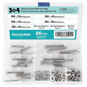 238 PCS M5 x 8mm 10mm 12mm 16mm 18mm 20mm 25mm, Flat Head Hex Socket Cap Screws Countersunk Bolts Washers Nuts Kit, Stainless Steel 304, Metric Allen Hex Drive, Fully Threaded