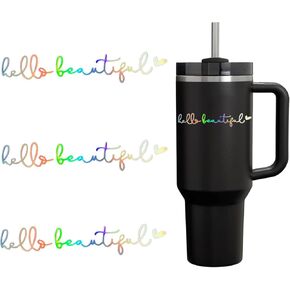 3PCS Hello Beautiful Stickers for Stanley Cup, Water Bottle Vinyl Decal,Waterproof Affirmation Sticker for Stanley Tumbler, Laptop,Vanity Mirror,Rearview Mirror, Women Stanley Accessories (Pink)