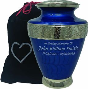 Ocean Peal Blue Adult Cremation - Full Size Adult Cremation Urn - Blue Urn - Momentful Life - Solid Brass (Not Custom Engraved)