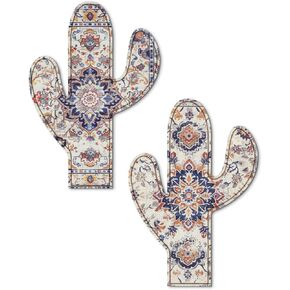 Putuo Decor 2 Pc Aztec Cactus Decor Farmhouse Western Home Decor, Wood Aztec Decor Rustic Flower Patterns Cactus Wall Decor for Living room, Bedroom, Bathroom (Dark Brown)