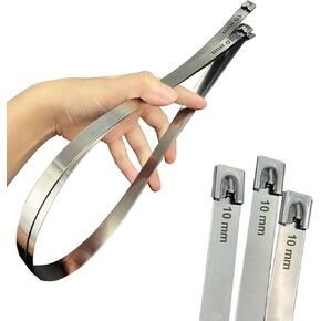 40pcs Metal Zip Ties, 18 inch Stainless Steel Zip Ties Heavy Duty, Strong Self-Locking Cable Ties 270lbs Tensile Strength for Machinery, Exhaust Wrap, Farms, Pipes, Roofs, Cables, Outdoor Fence