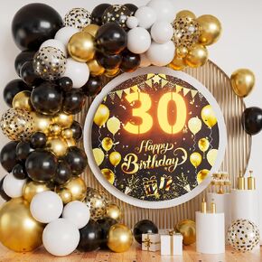 40th Birthday Decorations Black Gold, Light Up Numbers 40 with Happy Birthday Signs, 2.75 FT Round Happy Birthday Signs Plaques, Birthday Backdrop Board for Women Men Birthday Party Home Wall Yard