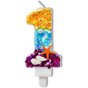 Birthday Number Candles 6, Blue Purple Birthday Candles 6 for Mermaid Themed Parties and an Under The sea Party Supplies
