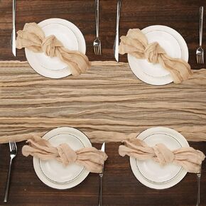 Olive Green Cheesecloth Table Runner and Napkins Set, Boho Gauze Cheese Cloth 13 Ft Table Runner with 12 Napkins, Rustic Wrinkled Table Runner and Napkins for Wedding Birthday Party Dinner Table Decor