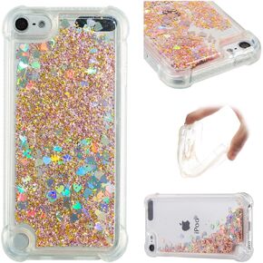 QIVSTARS Compatible with iPod Touch 7 Case, Glitter Case Bling Sparkle Liquid for Women Girls Luxury Flowing Quicksand Clear Phone Case Cover for iPod Touch 5/6 / 7 Blue Star YBW