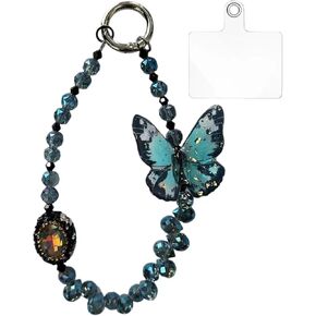 Cell Phone Straps Creative Dragonflies Pendant Phone Charm,Dark Green Crystal Beaded Cell Phone Lanyard Wrist Strap for Decoration