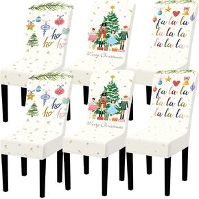 6 Pack Christmas Chair Covers, Xmas Chair Covers Washable Holiday Chair Covers Set Dining Room Slipcovers Parson Chair Protector for Home Ceremony Party Decor, 3 Style(Beige,Retro Style)