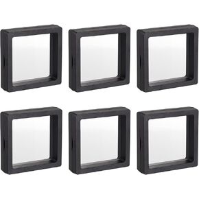 MECCANIXITY Floating Frame Display Holder Stand 3D Jewelry Display Box 3.54 x 3.54 x 0.79 inch Black for Ring Necklace Bracelet Earring Pack of 6