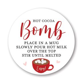 2" Round Hot Chocolate Bomb Stickers - Set of 40 (Pink Cup)