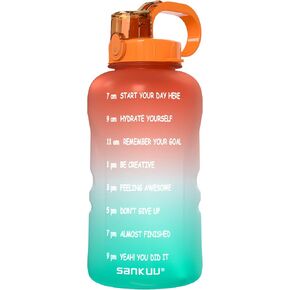SANKUU Large 1 Gallon/128oz (When Full) Gallon Water Bottle Motivational with Time Marker & Straw, Leakproof Water Jug Ensure You Drink Daily Water Throughout The Fitness Day